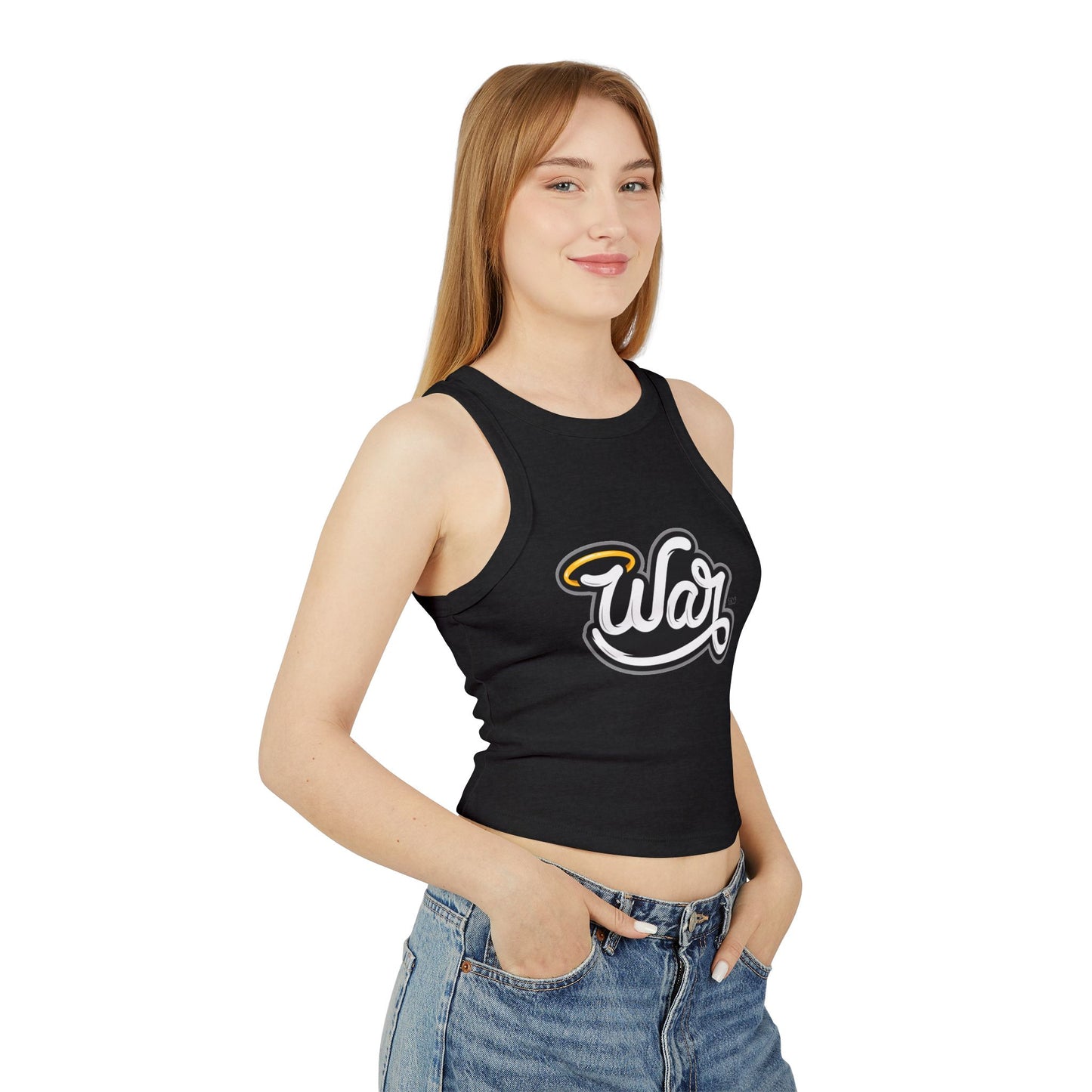 War Women's Micro Rib Racer Tank Top, Summer Crop Top, Casual Sportswear, Fitness Apparel, Gift for Active Women