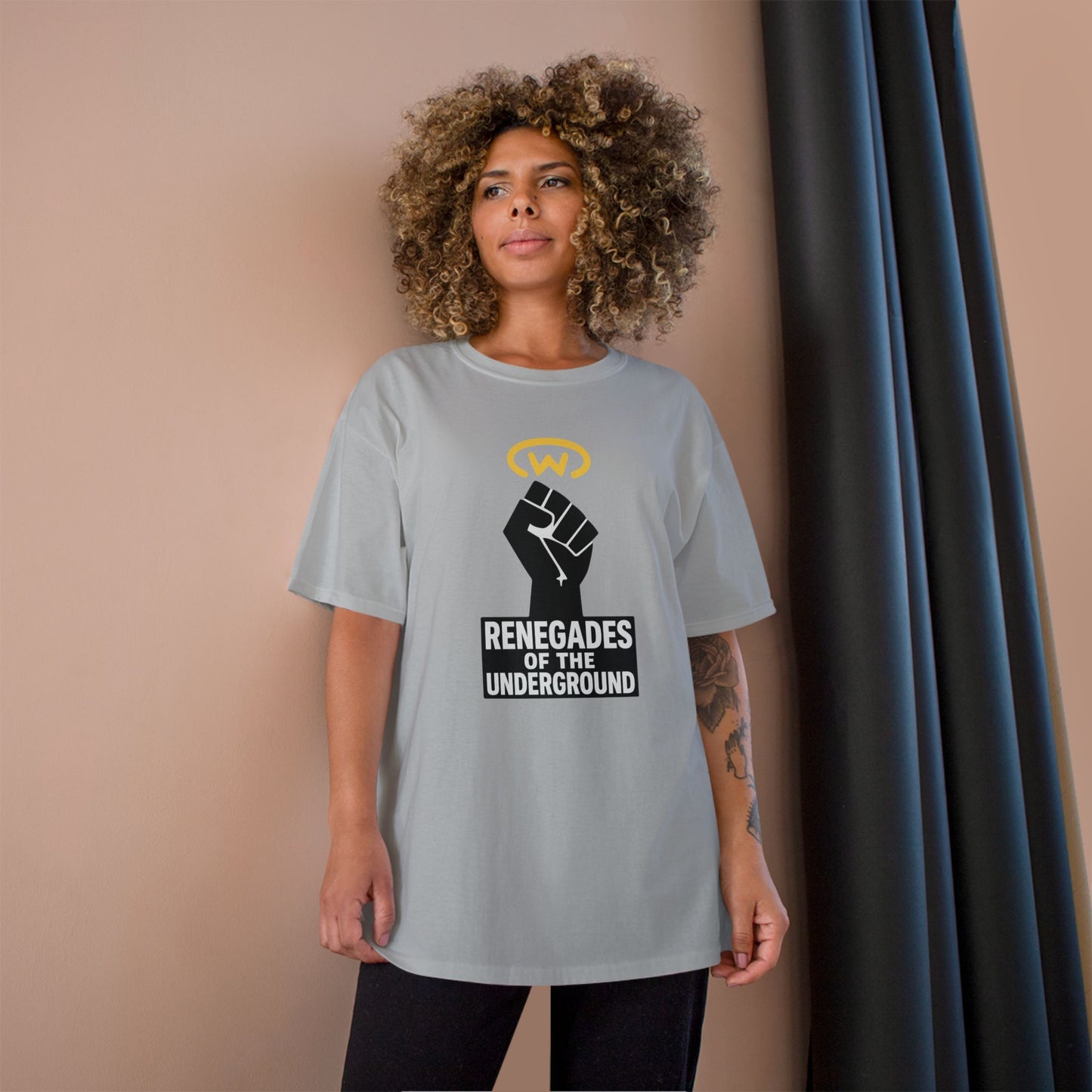 Champion T-Shirt with "Renegades of the Underground" Design, Streetwear Shirt, Activist Apparel, Unisex Tee, Gift for Rebels