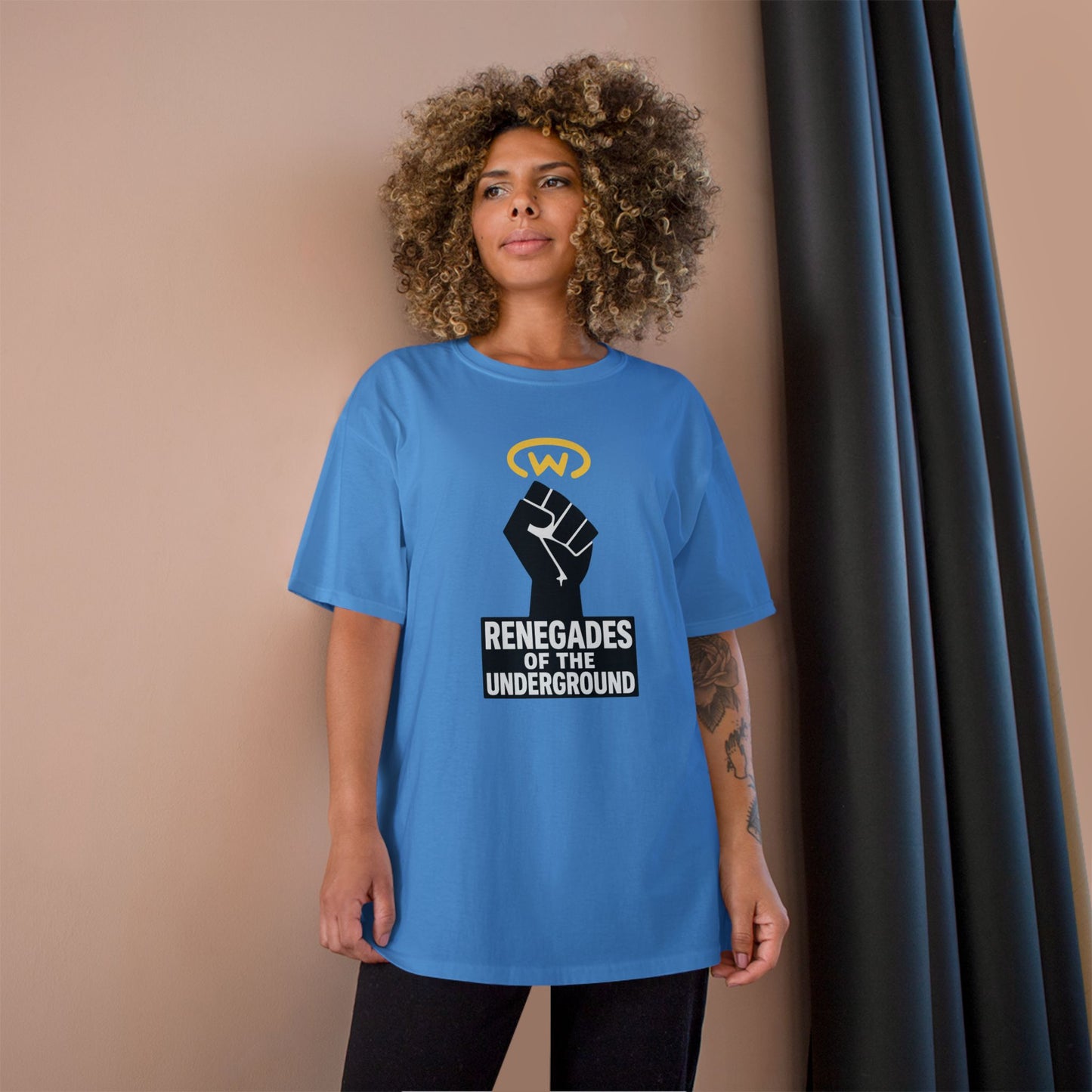 Champion T-Shirt with "Renegades of the Underground" Design, Streetwear Shirt, Activist Apparel, Unisex Tee, Gift for Rebels