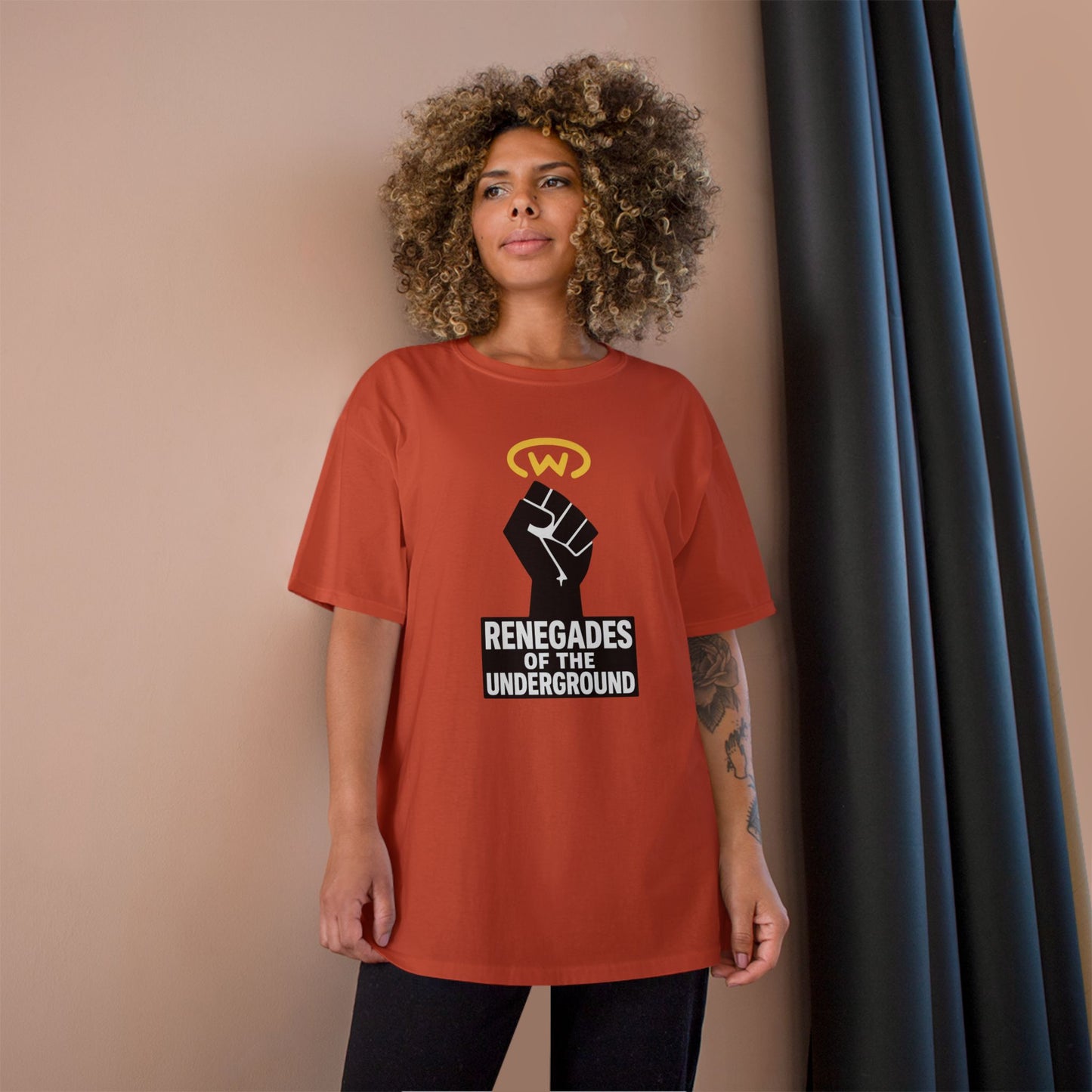 Champion T-Shirt with "Renegades of the Underground" Design, Streetwear Shirt, Activist Apparel, Unisex Tee, Gift for Rebels