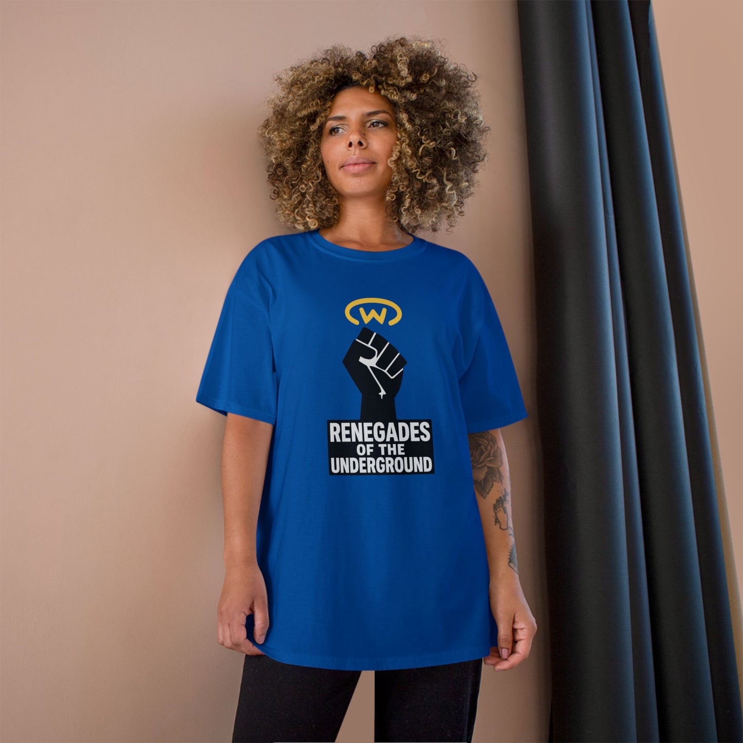 Champion T-Shirt with "Renegades of the Underground" Design, Streetwear Shirt, Activist Apparel, Unisex Tee, Gift for Rebels