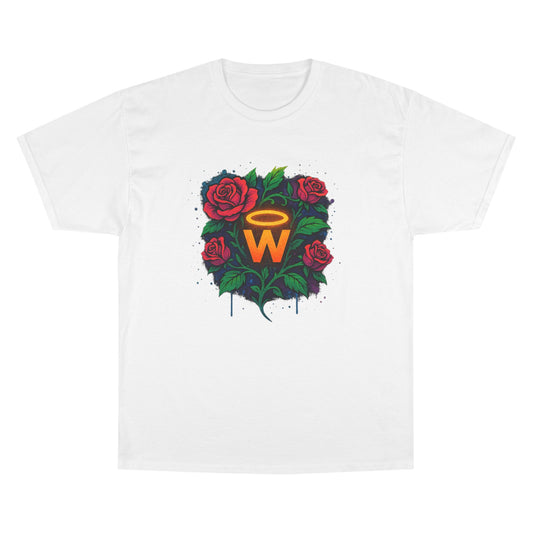 Rose & Halo Champion T-Shirt, Graphic Tee, Casual Wear, Gift for Him/Her, Streetwear, Summer Fashion, Trendy Apparel