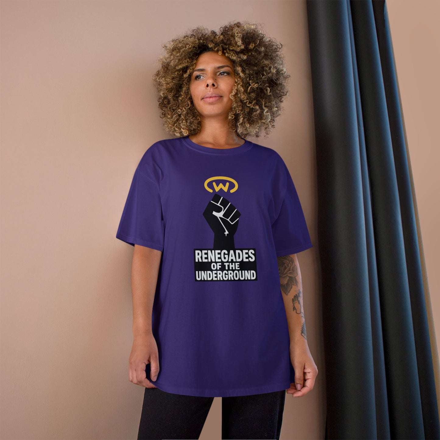 Champion T-Shirt with "Renegades of the Underground" Design, Streetwear Shirt, Activist Apparel, Unisex Tee, Gift for Rebels