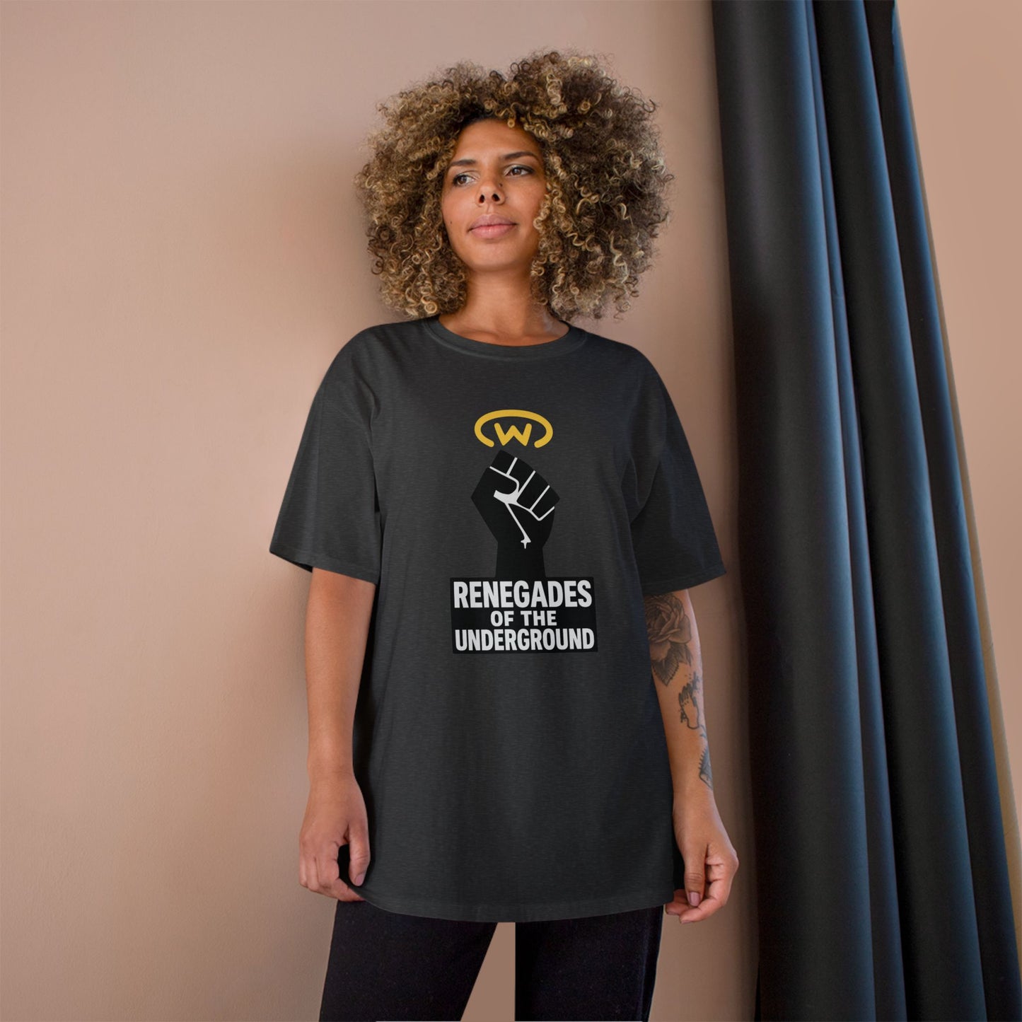 Champion T-Shirt with "Renegades of the Underground" Design, Streetwear Shirt, Activist Apparel, Unisex Tee, Gift for Rebels