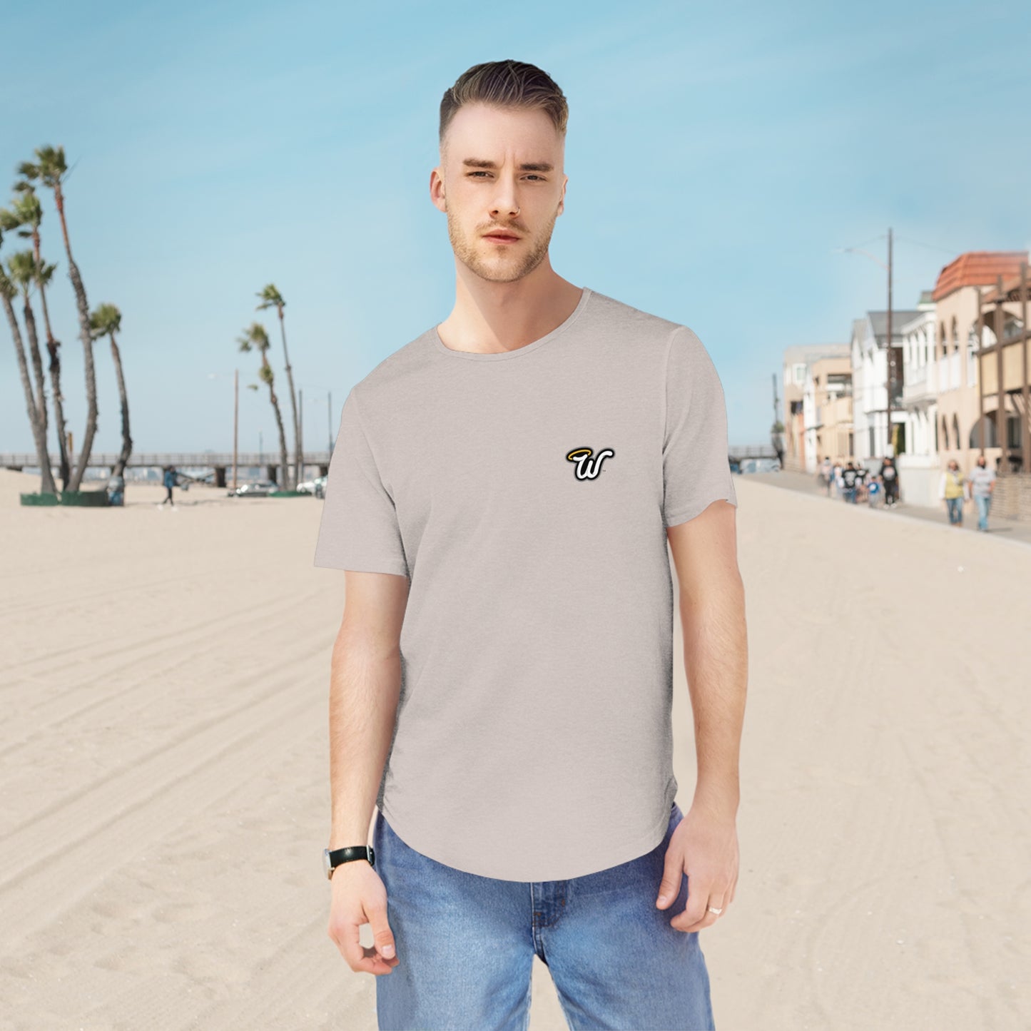 (Core) Men's Curved Hem Tee - Stylish Casual Top, Trendy T-Shirt, Summer Essentials, Streetwear Fashion, Everyday Comfort, Gift Idea