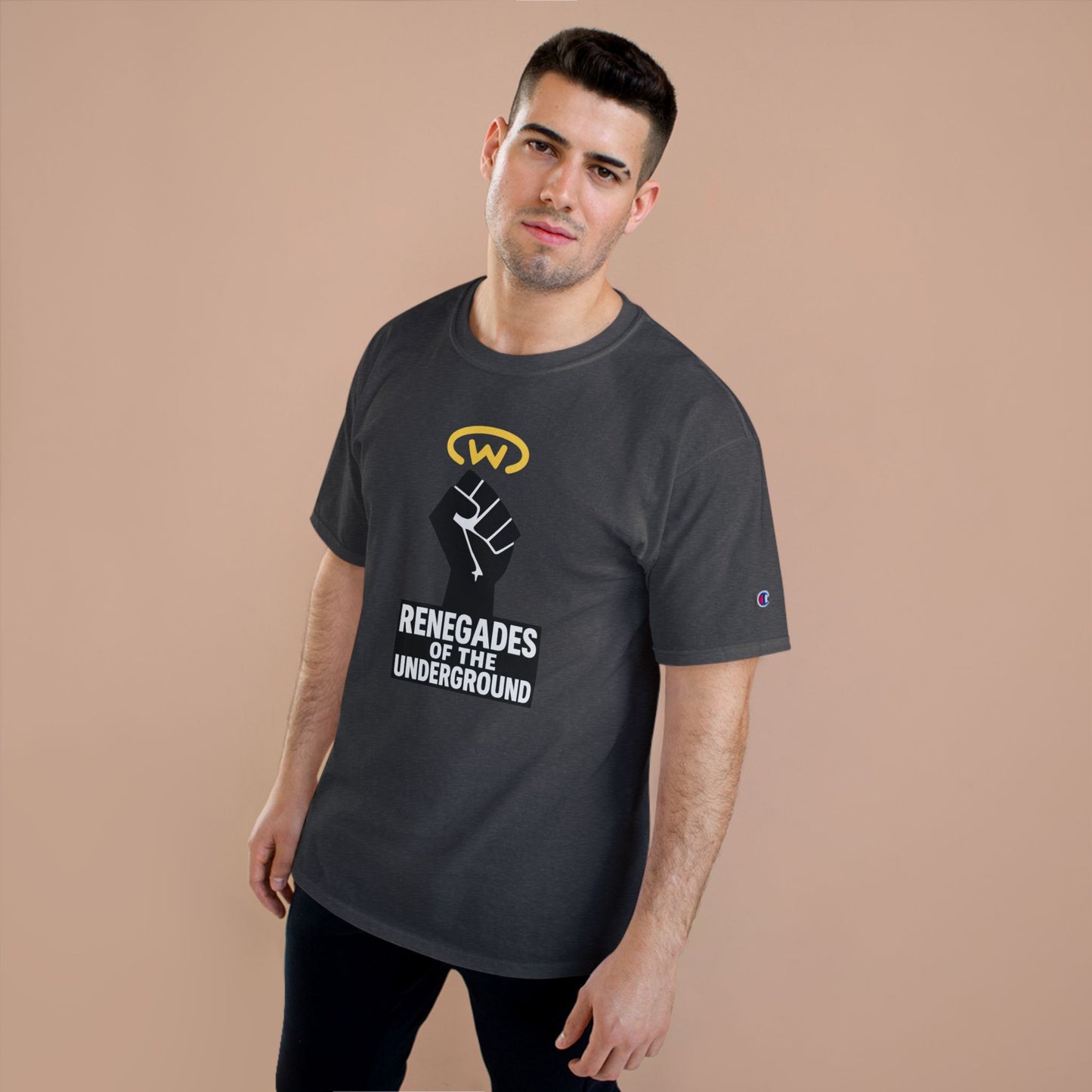 Champion T-Shirt with "Renegades of the Underground" Design, Streetwear Shirt, Activist Apparel, Unisex Tee, Gift for Rebels