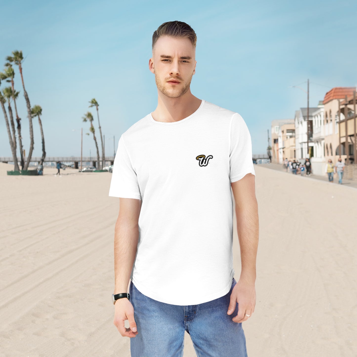 (Core) Men's Curved Hem Tee - Stylish Casual Top, Trendy T-Shirt, Summer Essentials, Streetwear Fashion, Everyday Comfort, Gift Idea